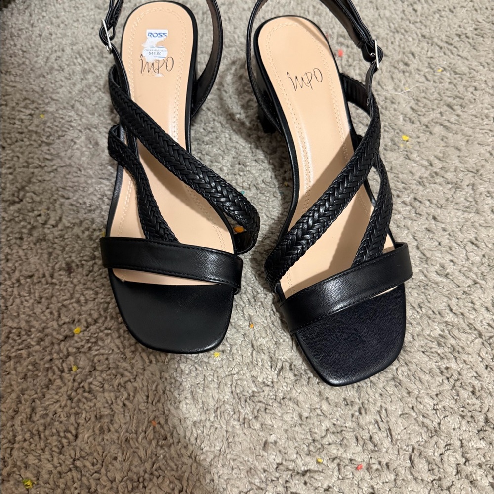 Black Braided Strap Slingback Heels